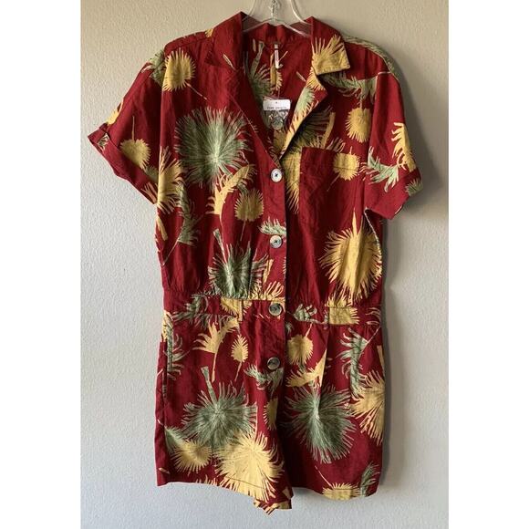 Free People Pants - Free People Women’s Size Small Malibu Romper Print Hawaiian Tropical Resort Boho